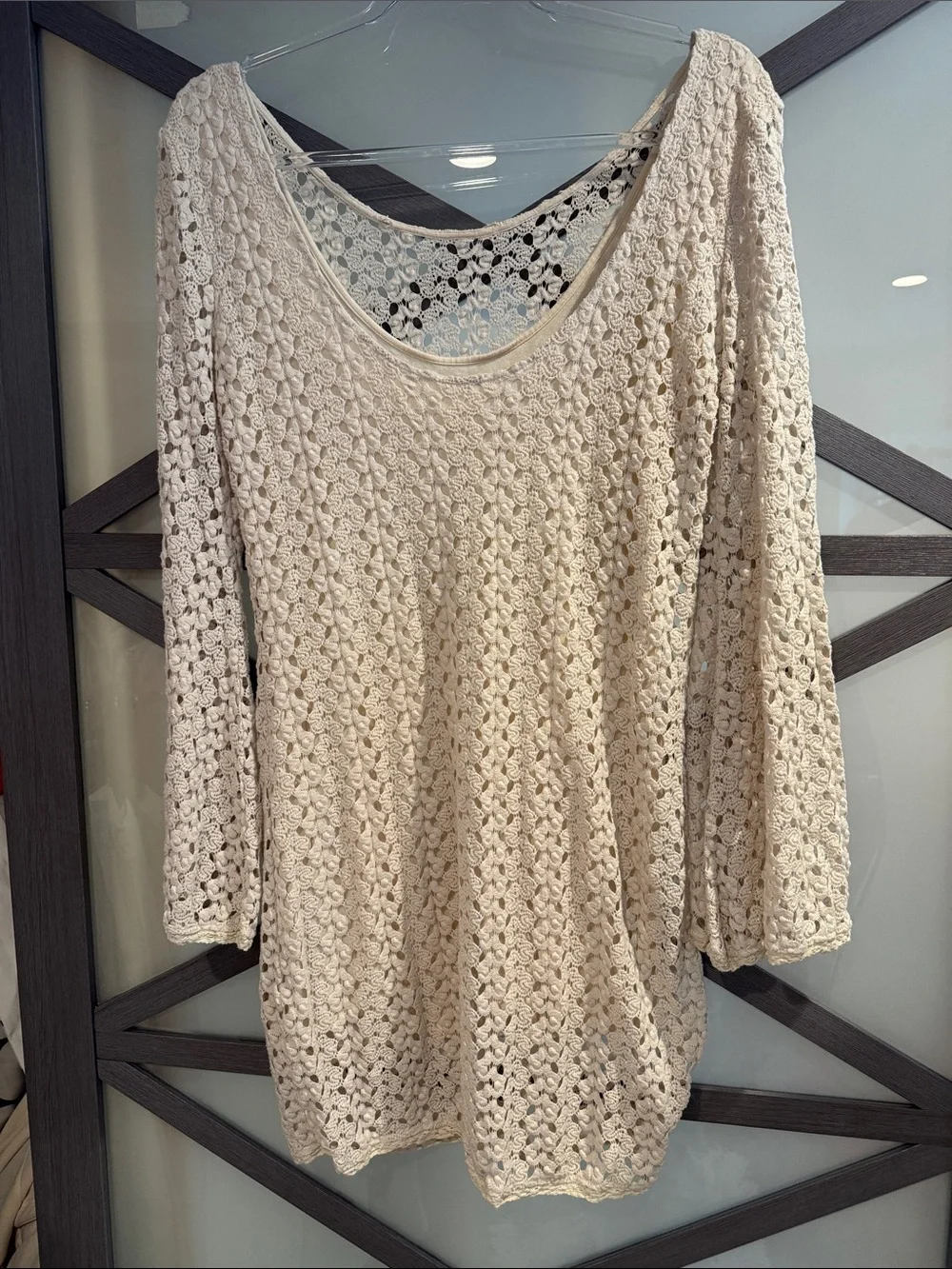 Free People Ivory Crochet Tunic with Signature Metal Tag